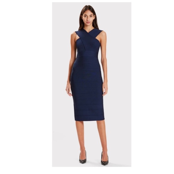Herve Leger Cross Neck Midi Dress in BLACK. - Picture 1 of 13